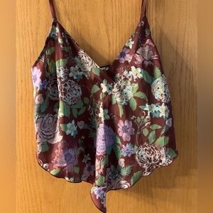 INTIMATELY FREE PEOPLE BURGUNDY FLORAL POINTED HEM CAMI TANK TOP XS NWOT